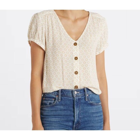 Market & Spruce Women's Size XL Tan Cream Zoa Button Down Blouse - Picture 6 of 6